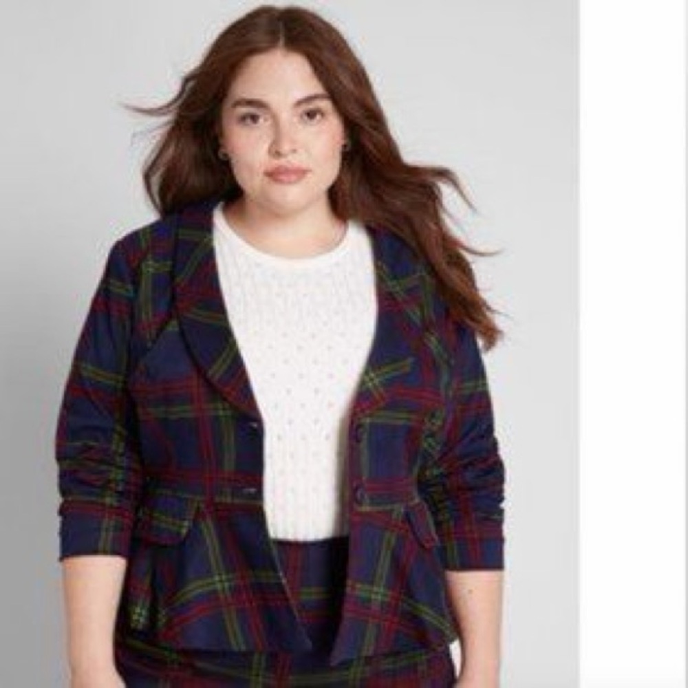 Modcloth Classic Plaid Blazer in Navy and Red